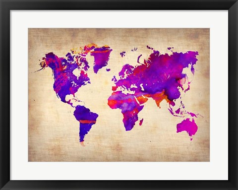 Framed World Watercolor Map 5 Print