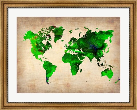 Framed World Watercolor Map 6 Print