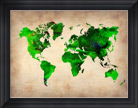 Framed World Watercolor Map 6 Print
