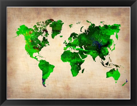 Framed World Watercolor Map 6 Print