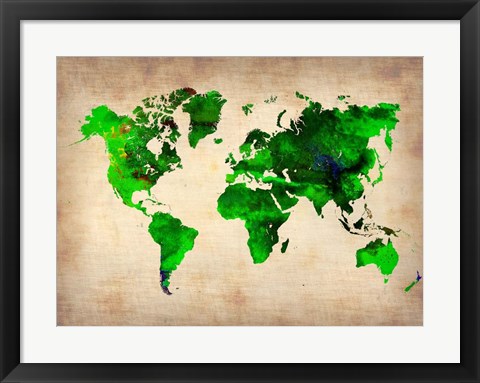 Framed World Watercolor Map 6 Print