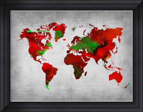 Framed World Watercolor Map 11 Print