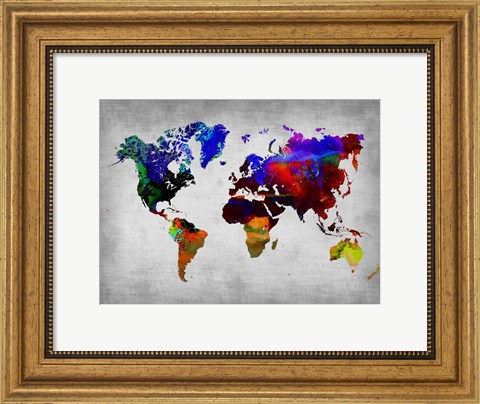 Framed World Watercolor Map 12 Print