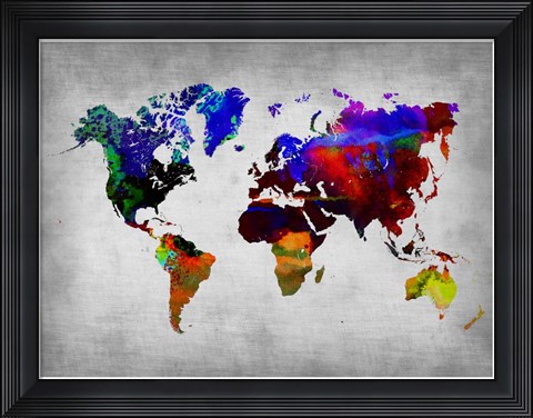 Framed World Watercolor Map 12 Print