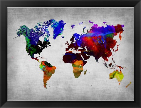 Framed World Watercolor Map 12 Print
