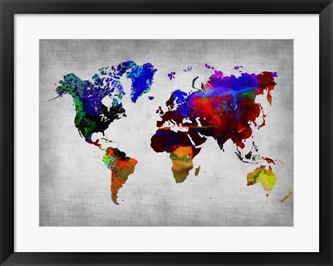 Framed World Watercolor Map 12 Print