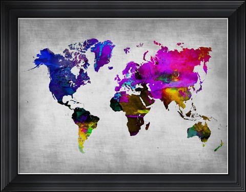 Framed World Watercolor Map 13 Print