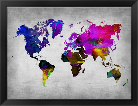 Framed World Watercolor Map 13 Print