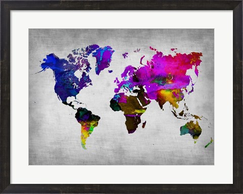 Framed World Watercolor Map 13 Print