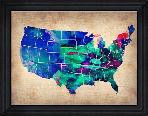 Framed USA Watercolor Map 3 Print