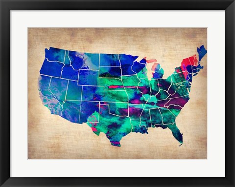 Framed USA Watercolor Map 3 Print