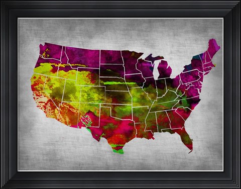 Framed USA Watercolor Map 4 Print