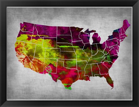Framed USA Watercolor Map 4 Print