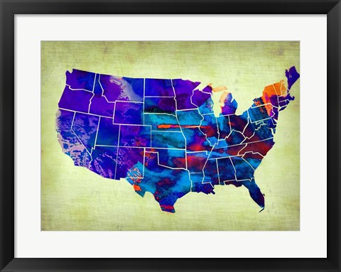 Framed USA Watercolor Map 5 Print