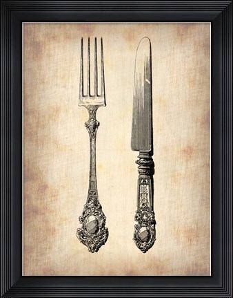 Framed Antique Knife and Fork Print