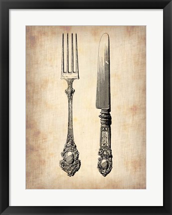 Framed Antique Knife and Fork Print