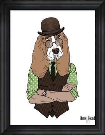 Framed Basset Hound In Retro Style Print