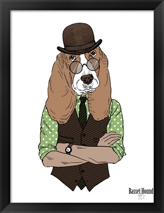 Framed Basset Hound In Retro Style Print