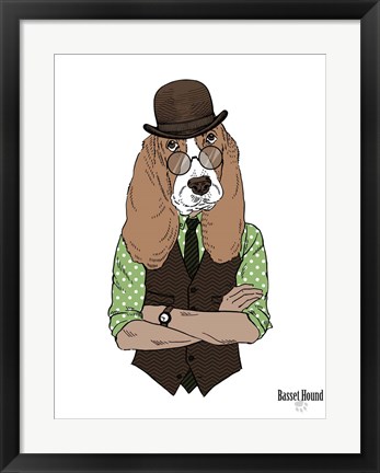 Framed Basset Hound In Retro Style Print