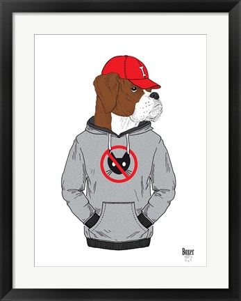 Framed Boxer Dog In City Style Print