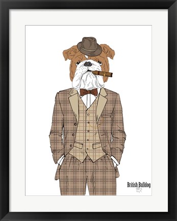 Framed British Bulldog In Tweed Suit Print