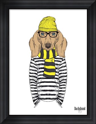 Framed Dachshund in Navy Style Print