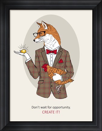 Framed Fox Man In Pin Suit Print