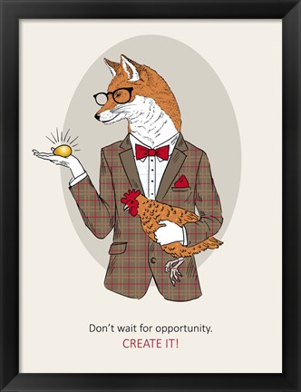 Framed Fox Man In Pin Suit Print