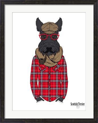 Framed Scottish Terrier In Pin Plaid Shirt Print