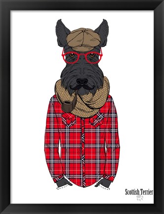 Framed Scottish Terrier In Pin Plaid Shirt Print