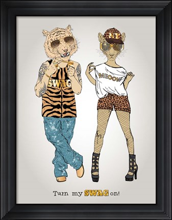 Framed Tiger And Leopard In Swag Style Print