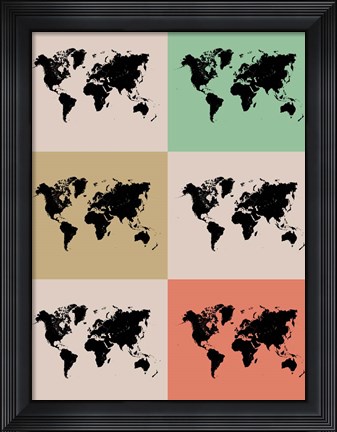 Framed World Map Grid 2 Print