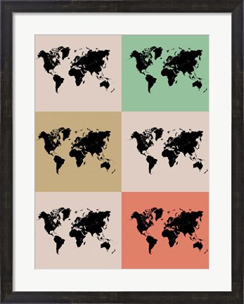 Framed World Map Grid 2 Print