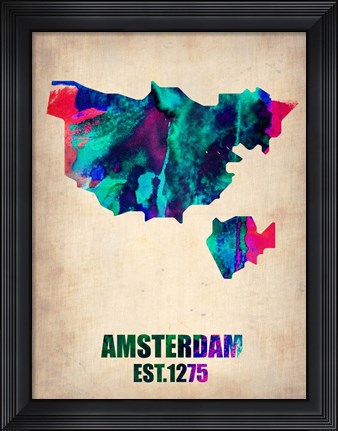 Framed Amsterdam Watercolor Map Print