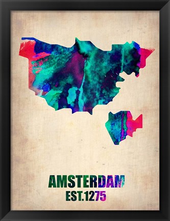 Framed Amsterdam Watercolor Map Print