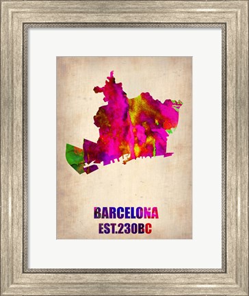 Framed Barcelona Watercolor Map Print