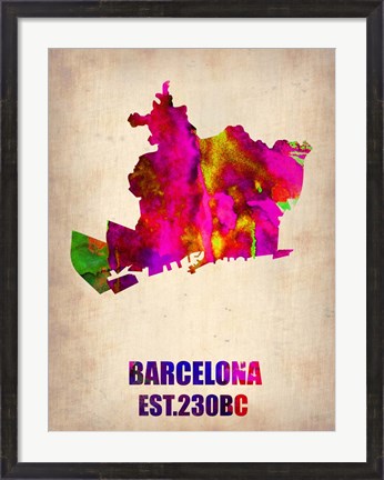 Framed Barcelona Watercolor Map Print