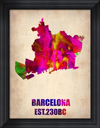 Framed Barcelona Watercolor Map Print