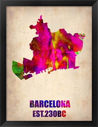 Framed Barcelona Watercolor Map Print