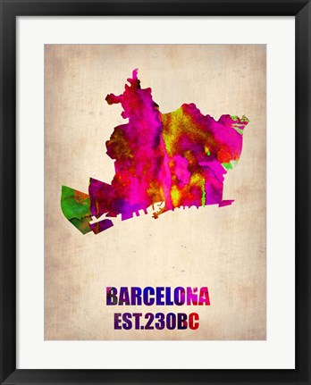 Framed Barcelona Watercolor Map Print