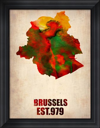 Framed Brussels Watercolor Map Print