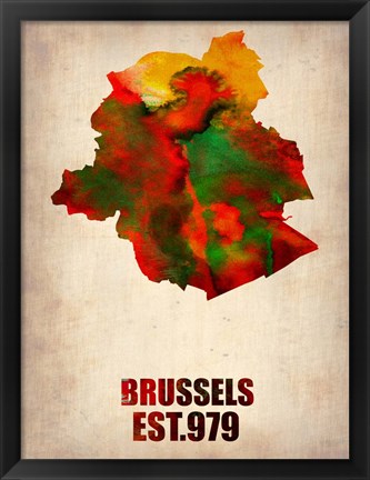 Framed Brussels Watercolor Map Print