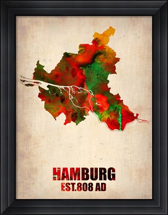 Framed Hamburg Watercolor Map Print