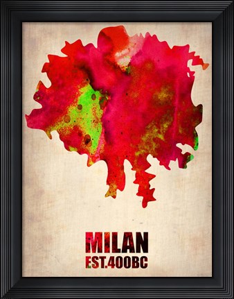 Framed Milan Watercolor Map Print