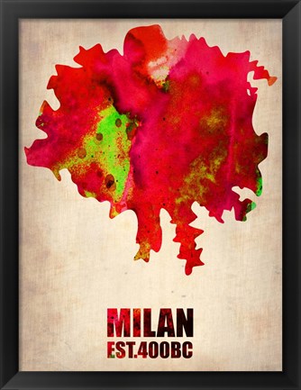 Framed Milan Watercolor Map Print