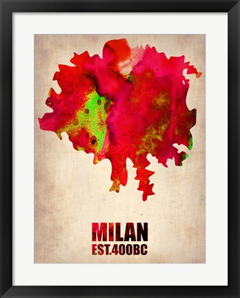 Framed Milan Watercolor Map Print