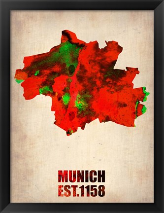 Framed Munich Watercolor Map Print