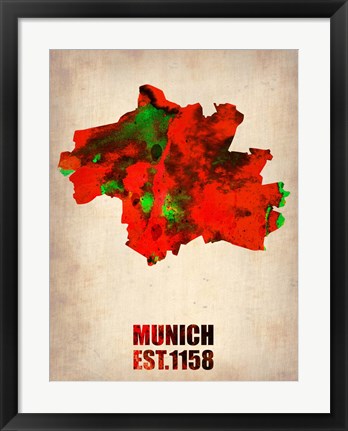 Framed Munich Watercolor Map Print