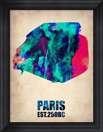 Framed Paris Watercolor Map Print