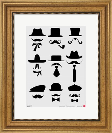 Framed Hats and Mustaches 1 Print